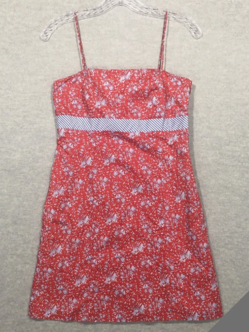 Ann Taylor Sundress Red/Blue Tropical Floral Spaghetti Strap Short Knee Length 8